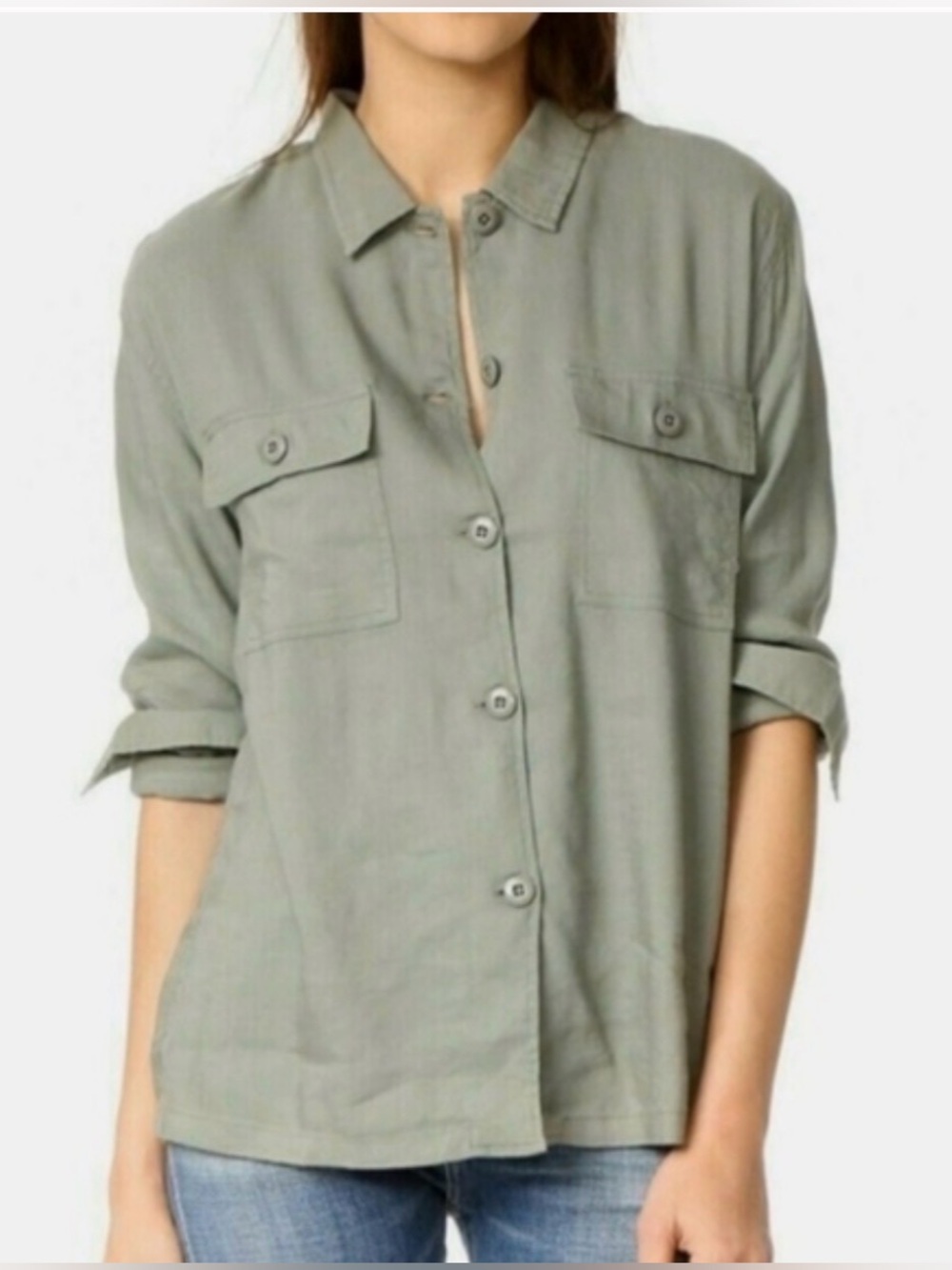 Rails Everett Sage linen blend army style button down shirt